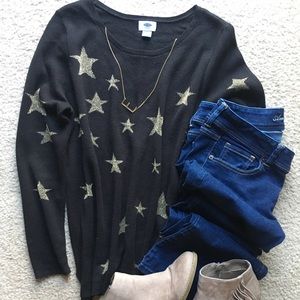 Old Navy Black with Gold Star Sweater Size XL